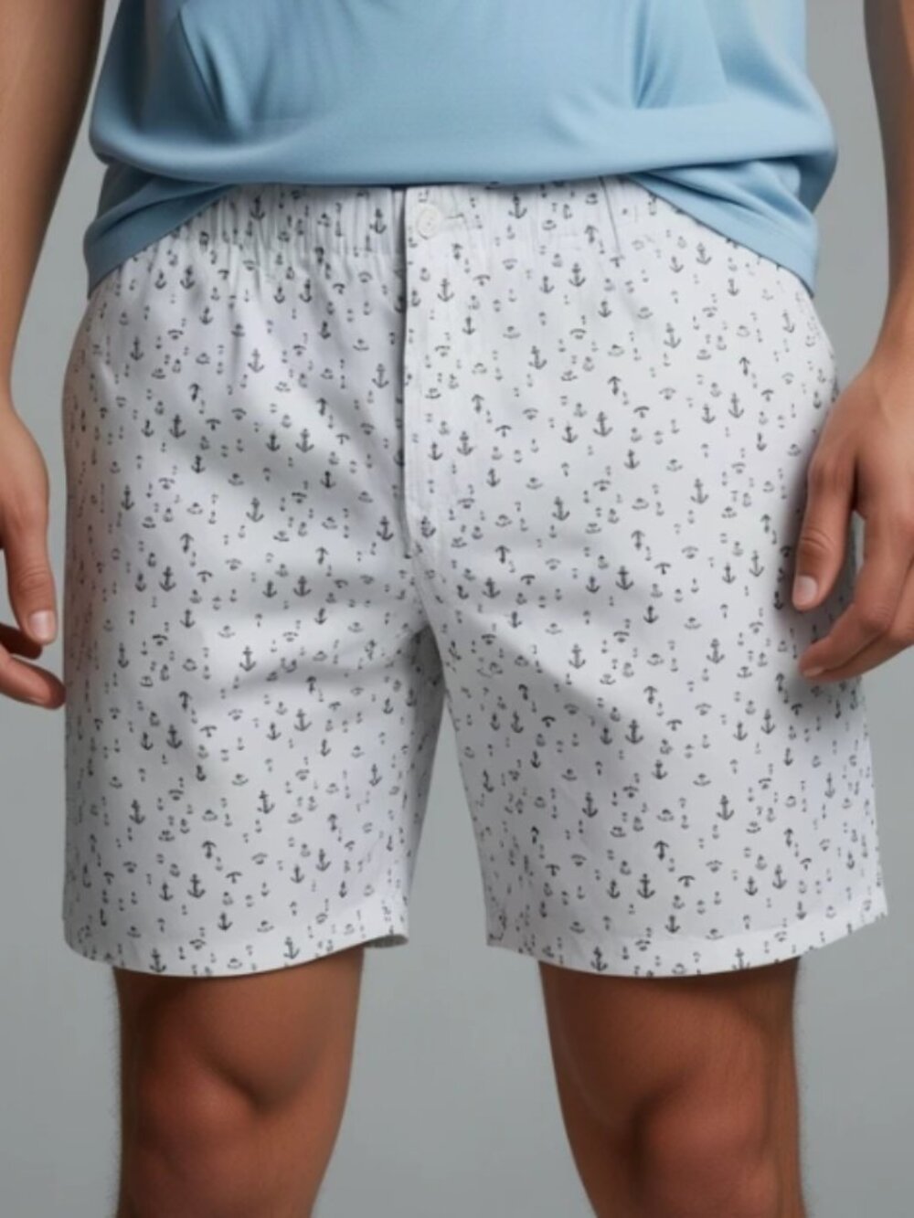 Denali White Navy Blue Anchor Print Shorts 38 Nautical Coastal Preppy Resortwear